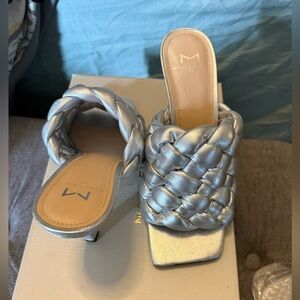 Marc Fisher Silver Braided Mules